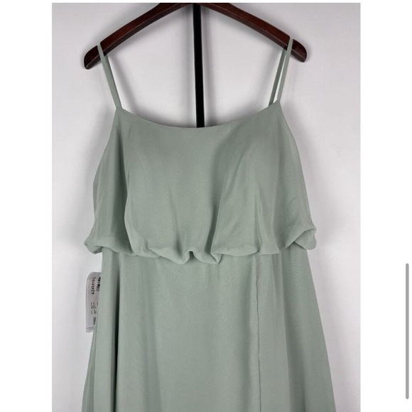 Azazie Lupe Agave Green A-Line Scoop Blouson Chiffon Maxi Bridesmaid Dress A16 - Picture 5 of 12